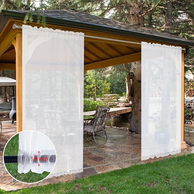 SpaceDresser Waterproof Outdoor Sheer Curtains for Patio - 4 Panels Rod Pocket Indoor Voile Sheer Curtain for Living Room,52W x 120L inch,White