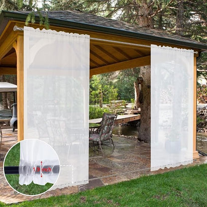 SpaceDresser Waterproof Outdoor Sheer Curtains for Patio - 2 Panels Rod Pocket Indoor Voile Sheer Curtain for Living Room,52W x 96L inch, White