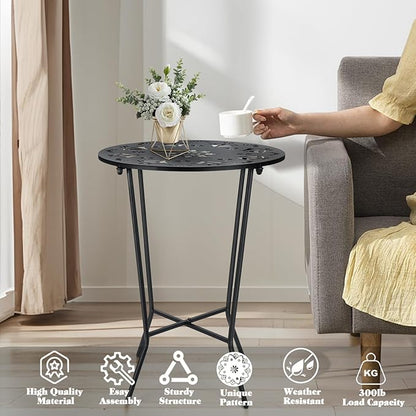 25" Height Side Table, 18inch Round Metal Outdoor Patio Bistro Table, Weather Resistant Accent Side Table Drink Table for Backyard, Livingroom, Yard Balcony