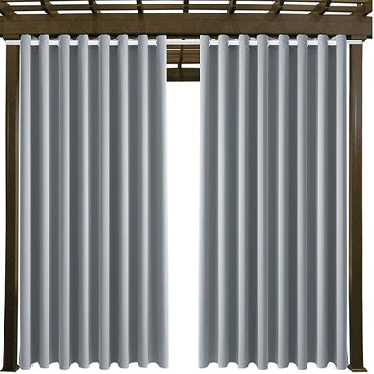 Water Resistant Outdoor Patio Curtain Darkening Thermal Insulated Indoor Curtains for Bedroom, Porch, Living Room, Pergola, Cabana, W105 x L120 Extra Wide Room Divider, (Light Gray) 2 Panels