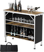 VINGLI 43" Portable Bar Table with Pole, 3-Tier Shelves, Mobile Bar Table for Events, Party, Camping, Picnic, Tradeshow, Indoor with Black Skirt