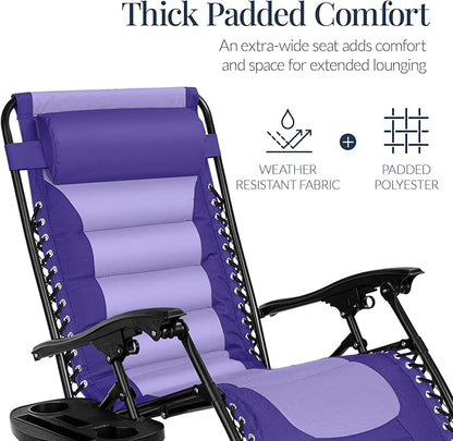 Best Choice Products Oversized Padded Zero Gravity Chair, Folding Outdoor Patio Recliner, XL Anti Gravity Lounger for Backyard w/Headrest, Cup Holder, Side Tray, Polyester Mesh - Purple/Violet