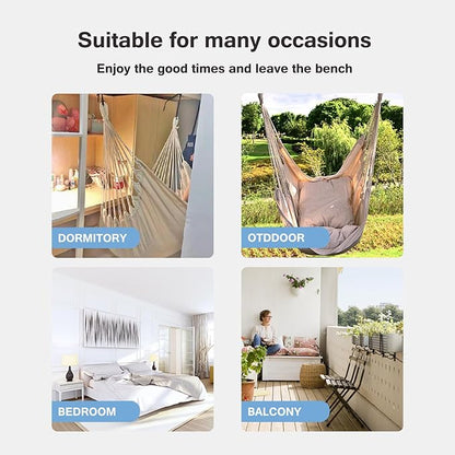 Hommtina Hammock Chair Hanging Rope Swing, Max 300 Lbs Hanging Chair with Pocket & Durability Perfect for Outdoor, Home, Bedroom, Patio, Yard (Pillows NOT Included,Light Grey)