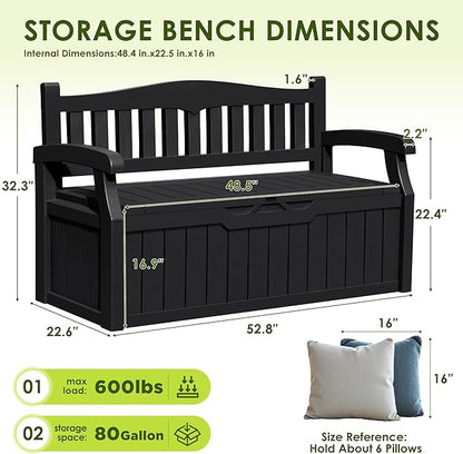 Bench with 80-Gallon Hidden Storage, Resin Build, Dark Black