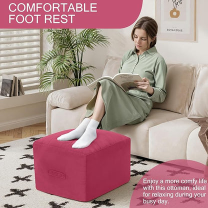 MeMoreCool Square Stuffed Pouf Ottoman Foot Rest, Floor Pouf Foot Stool with Foam Chunk Filling, Soft Stuffed Ottoman Footrest for Living Room