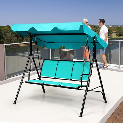Porch Swing with Steel Frame and Canopy, 3-Person Turquoise