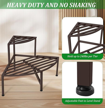 Corner Plant Stand Outdoor Metal,2 Tier Heavy Duty Ladder Plant Shelf Indoor for Multiple Plants,37.08" L x 22.83" W x 20.07" H,Coffee