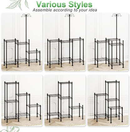 Plant Stand Indoor Outdoor, Heavy Duty Metal Waterproof 6 Tiered Plant Shelf for Multiple Flower Planter Holder Rack, Black - C6