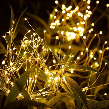 Christmas Outdoor Garden Decorative Lights, Solar Firework Lights 105 LED Powered 35 Copper Wires, DIY Flowers Fireworks Stars for Walkway Pathway Backyard Christmas Party Decor (Warm White 2 Pack)