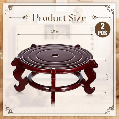 Geetery 2 Pcs 4 to 12 in Wooden Plant Stands Indoor Chinese Oriental Plant Stand for Vase Fishbowl Flower Pot Lamp Redwood Base Vintage Display Rack Decor(10 Inch)