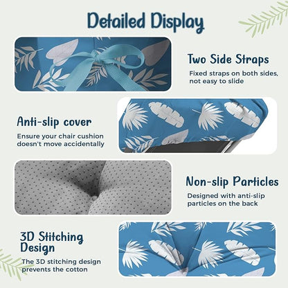 4 Pack Outdoor Chaise Lounge Chair Cushion 75.1 x 22.8 x 4.7 Inches 100% Waterproof Replacement Cotton Patio Pool Lounge Chair Cushion for Outdoor Furniture with Ties, Blue Leaf