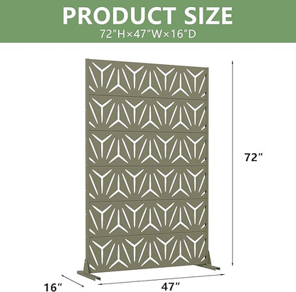 Casaphoria Metal Privacy Screen Outdoor, 72" H x 47" W Freestanding Decorative Privacy Screen for Patio Deck Balcony Garden with Stable Base, Green-Star