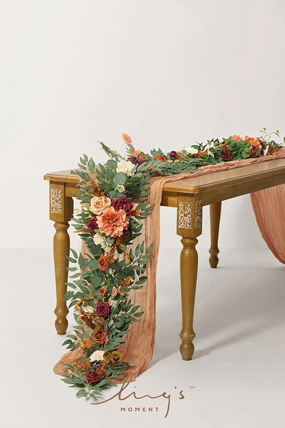 Artificial Flower Garland, 6 Ft Eucalyptus Willow Leaf, Terracotta Orange