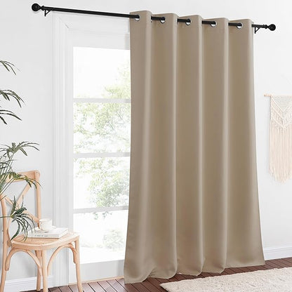 NICETOWN Patio Blackout Curtain Panels - Extra Wide Sliding Door Thermal Insulated Drape, Privacy Room Divider Curtain for Bedroom Office (Taupe, 66 x 118 Inch Long)