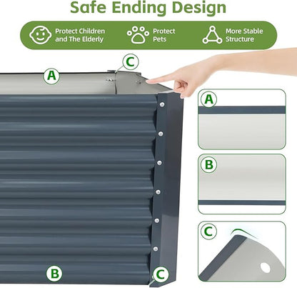 4x2x2ft Raised Garden Bed - Galvanized Deep Root Planter Boxes Outdoor with Wing Nuts and Safety Edges for Gardening Vegetables, Flowers, Herbs, Succulents - Gray