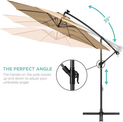 Best Choice Products 10ft Solar LED Offset Cantilever Hanging Market Patio Umbrella, 8 Sturdy Ribs, Easy Adjustment - Sand