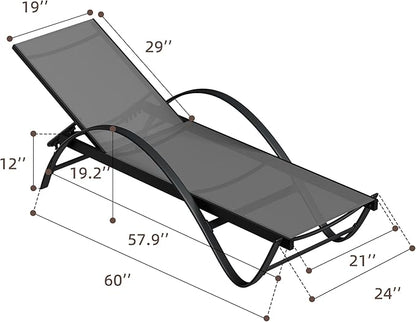 Shintenchi Patio Chaise Lounge Set of 2, Pool Chaise Lounge with Arm,Outdoor Lounge Chair with 5 Adjustable Backrest,Sunbathing Recliner,Beach Chair,Pool Chairs,Dark Grey