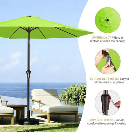 MEWAY 9ft Patio Umbrella Outdoor Table Umbrellas with Push Button Tilt and Crank, Market Umbrella 8 Sturdy Ribs for Deck, Garden, Pool and Backyard, Apple Green