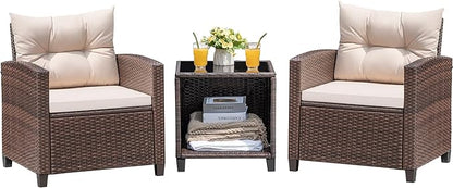 Devoko 3 Pieces Patio Furniture Set, PE Rattan Wicker Patio Set with Two Outdoor Chairs and Table, Upgraded Patio Chairs and Table for Porch, Garden Poolside Balcony
