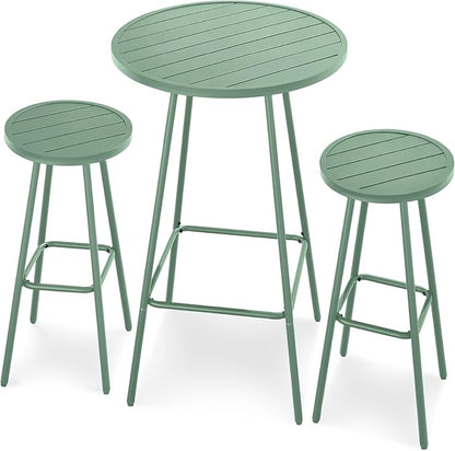 Best Choice Products 3-Piece Patio Dining Set, Bar Height, Outdoor Bistro Set, Outdoor Round Bar Table w/ 2 Bar Stools, Steel - Sage