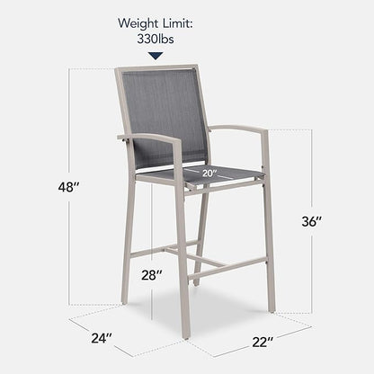 Best Choice Products Outdoor Bar Stools Set of 2, Bar Height, Patio Furniture, All Weather Mesh Design w/Armrest - Taupe/Charcoal