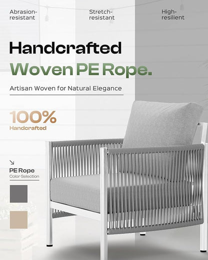 Aluminum Outdoor Patio Furniture Set with Dual-Layer Coffee Table, 5 Piece Modern Patio Conversation Sets with PE Rope, Outdoor Sectional Sofa with Thick Cushions for Balcony, Deck, Silver
