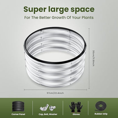 ZXZYHFTY Round Galvanized Raised Garden Bed kit,Silver Outdoor Garden Raised Planter Box, Round Large Metal Raised Garden Beds for Vegetable 2 * 2 * 1ft 3 Pcs