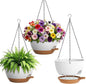 Set of 3-10 Inch Self Watering Hanging Planters for Indoor Outdoor，Hanging Plant Pots with Drainage & Removable Tray, Hanging Pots Holder for Pothos Plant, Ferns, Balcony & Patio,White with Brown