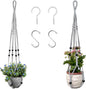 Macrame Plant Hanger for 5 to 10 Inch Plant Pots, Set of 2 Indoor Handmade 35 Inch Woven Rope Hanger Kits with Hooks and Wood Beads, Hanging Planter Basket Holder for Boho Home Decor (White, 2 Pack)