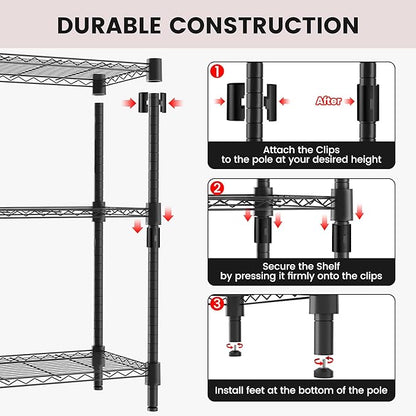 Xcity Storage Shelves, 3 Tier Heavy Duty Metal Shelving Unit with Wheels, 1050 LBS Capacity Adjustable Steel Wire Shelf Organizer for Pantry, Kitchen, Garage, 14" D x 24" W x 30" H, Black
