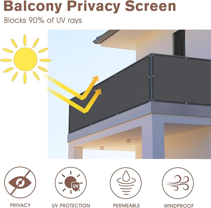 SUNNY GUARD Customized 3.3'x34' Dark Gray Balcony Privacy Screen, 90% Shade - Image 2