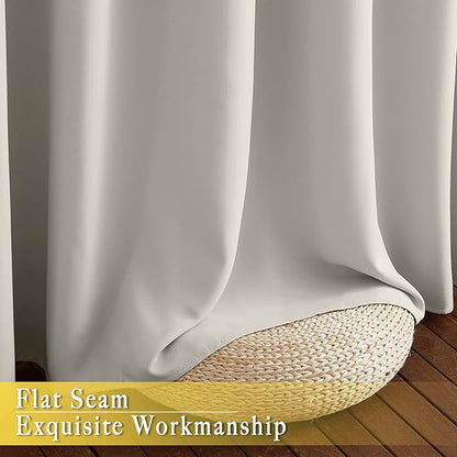 NICETOWN Blackout Natural Curtain for Living Room - Grommet Thermal Insulated Solid Room Darkening Thermal Curtain Drape Sound Reducing for Bedroom (1 Panel, W46 x L80)