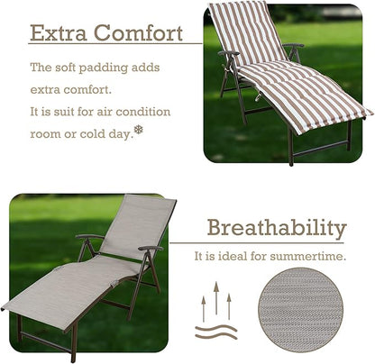 Kozyard Cozy Aluminum Reclining Lounge Chair - Perfect for Beach, Yard, Pool, and Patio Outdoor Chaise Lounge with Drink Holder, Weather Free Adjustable Assemble Free Beige Strip