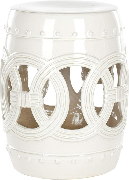 Decorative Garden Stool in Antique White Glazed Ceramic, 17-Inch High