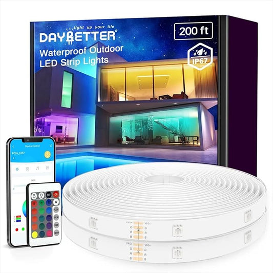 DAYBETTER Waterproof Led Lights for Bedroom, 200ft Led Strip Lights, 960 LEDs Color Changing RGB 24 Keys Remote Controller, 24v for Outdoor Room Home Party Christmas Decoration