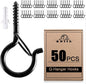 ADIIL 50 PCS Q Hanger Hooks with Safety Buckle, Windproof Screw Hooks for Hanging Outdoor String Lights, Plants, Christmas Patio Lights, 2.2 Inches, Black