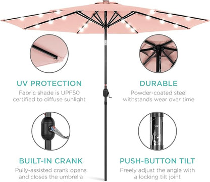 Best Choice Products 10ft Solar Polyester LED Lighted Patio Umbrella w/Tilt Adjustment and UV-Resistant Fabric