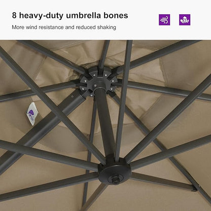 PURPLE LEAF 10'×13' Patio Umbrella with Base Included and Cover Outdoor Umbrella with Cover Extra Large Heavy Duty Cantilever Umbrella Beige