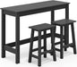 SERWALL 3-Piece Outdoor Bar Set, Rectangular All Weather HDPE Bar Height Patio Set, Outdoor High Top Table and Stools for for Outside, Poolside, Backyard, Garden, Black