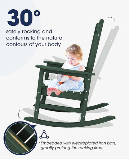 Rocking Chairs for Patio: 2-Pack, Green HDPE, 350 lb Capacity