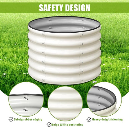 SnugNiture Raised Garden Bed, 2×2×1.5ft Round Galvanized Outdoor Planter Box, 17" Tall Deep Metal Garden Bed Kit for Planting Vegetables, Fruits, Flowers, White