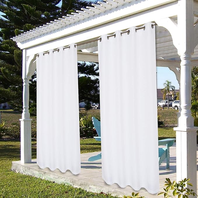 BONZER Outdoor Curtains for Patio Water Resistant Heavy Privacy Light Filtering Grommet Outside Curtains for Porch, Pergola, Gazebo, 1 Panel, 54W x 108L inch, White