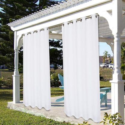 BONZER Outdoor Curtains for Patio Water Resistant Heavy Privacy Light Filtering Grommet Outside Curtains for Porch, Pergola, Gazebo, 1 Panel, 54W x 108L inch, White