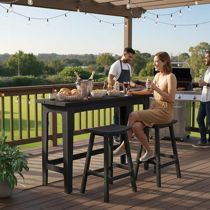 Ciokea 3 Pcs Outdoor Bar Height Table and Stools Set, 60" Extra Long Rectangle High Top Table and 2 Backless Bar Stools, Heavy-Duty All-Weather HDPE Patio Bar Set for Backyard Balcony Deck, Black