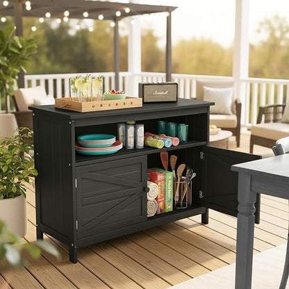 HIPS All-Weather Outdoor Storage Cabinet,Outdoor Sideboard with Magnetic Doors,3-Shelves Patio Storage Cabinet, Used for Garden,Buffet Cabinet,TV Stand, Bar Table,Balcony