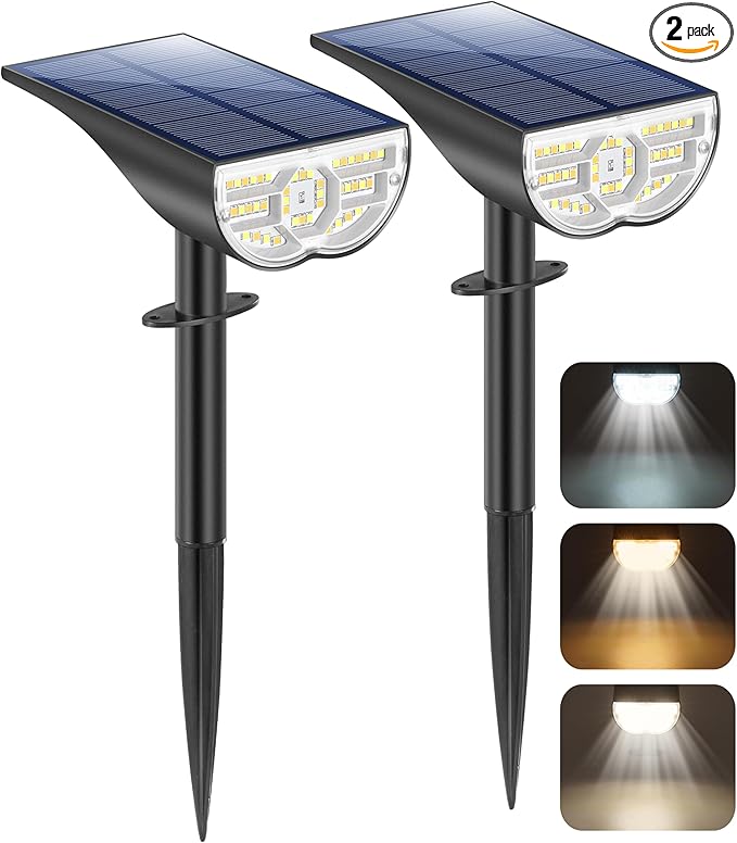 TOBUSA Solar Spot Lights Outdoor 5 Modes, 44LEDs Bright Landscape Spotlights Solar Powered 3 Colors Changing, IP67 Waterproof Auto On-Off Dusk Dawn Solar Outdoor Lighting for Yard Garden Outside Tree