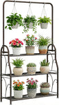 SORCEDAS Plant Stand Indoor Outdoor 3 Tier Tall Corner Hanging Shelf Metal Flower Stands Ladder Holder for Living Room Balcony Garden Patio Multiple Plants, Bronze