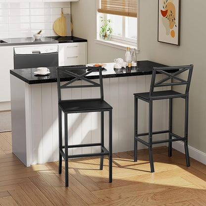 Bar Stools, Set of 2 Bar Chairs with Backrest and Footrest, 26" Tall Counter Bar Stools, Kitchen Breakfast Bar Chairs, Easy Assembly, for Dining Room, Black BAHB0901N1