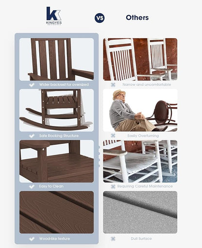 Rocking Chair, Coffee Oversized Patio Chair, 350 lb Capacity, HDPE