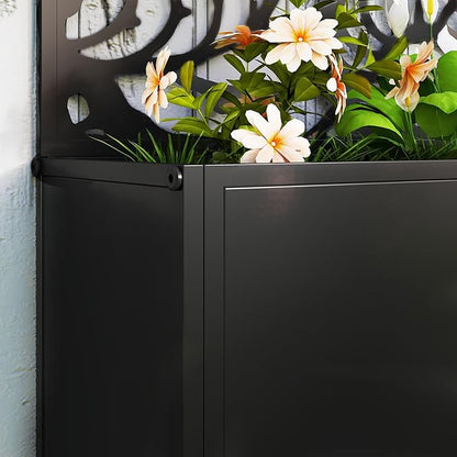 Outsunny Metal Raised Garden Bed with Trellis for Climbing Plants, Freestanding or Wall Mounted Flower Bed with Privacy Panel, Snail Cut-Outs Outdoor Planter Box for Garden, Patio, Balcony